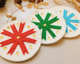 Christmas Coasters, Fabric Coasters, Thanksgiving Decor, Red Coaster,  Holiday Decorations, Felt Coasters, Christmas Felt Coasters, Set of 3