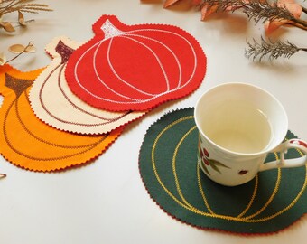 Posavasos de Halloween, Posavasos de otoño, Posavasos de tela, Posavasos naranjas, Calabazas de Halloween, Decoraciones de otoño