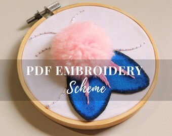 Moth embroidery pattern – Hand embroidery wall art tutorial, Beginners friendly Instant PDF download