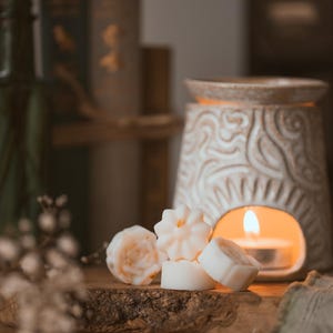 Flowers Wax Melts and Handmade Burner, 100 hours burn time, Gift set for her, birthday gift for women, self care natural wellness hamper