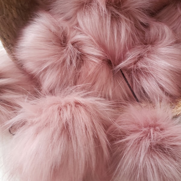 Blush Luxe Faux fur pompom// pink////string//detachable Pompom//removable pom pom//ties//Ready to Ship