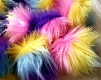 Striped Lollipop Faux fur pompom //pink,blue, yellow, purple//ties//removable pompom//detachable pompom//pompom for beanie//pom poms