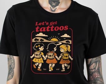 Lets Get Tattoos | Retro 1970s Book Style T Shirt |  Funny rock music fan gift