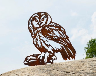 Rusty Metal Owl Sculpture - Garden Ornament - Fence Post - Owl Gift