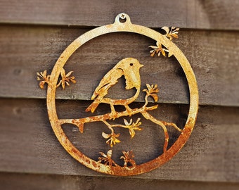 Rusty Metal Robin Wall Decor - Garden Art, Mum Gift