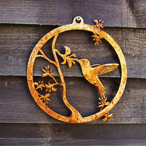 Hummingbird Wall Decor - Rustic Metal Bird Gift - Yard Garden Wall decor -  Metal Garden Ornament - Rusty Steel Bird Wall Art