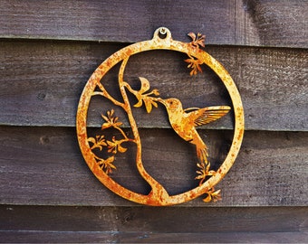 Hummingbird Wall Decor - Rustic Metal Bird Gift - Yard Garden Wall decor -  Metal Garden Ornament - Rusty Steel Bird Wall Art