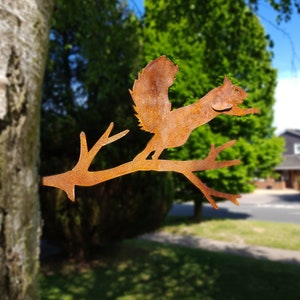 Rusty Metal Squirrel Decor - Squirrel Sculpture Gift - Steel Garden Ornament - Gate Fence Post Sculpture Gift