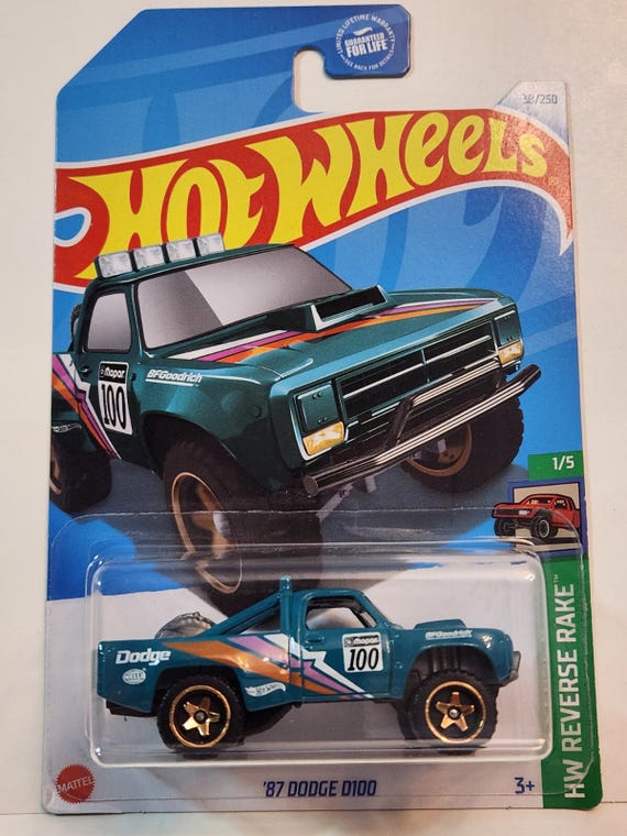 Hot Wheels 1987 Dodge D100 HW Reverse Rake Teal Blue Collector's Edition