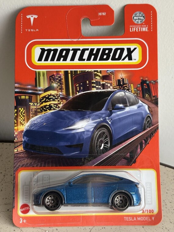 Matchbox Tesla Model Y Metalflake Blue Die Cast Car Collectible Collector's Edition