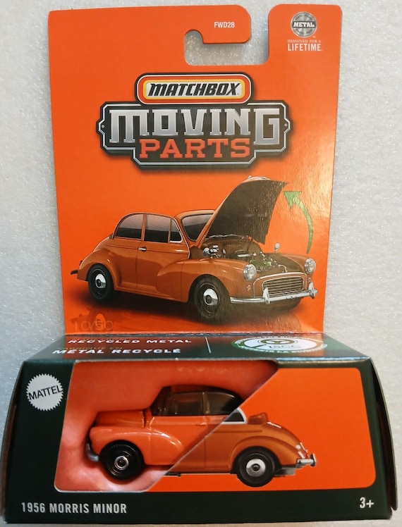 Matchbox Moving Parts 1956 Morris Minor Engine hood open Metal Orange