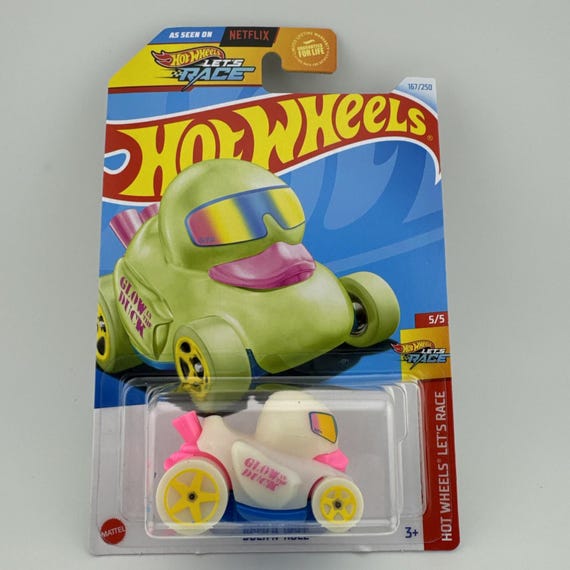 Hot Wheels Duck N Roll Hw Let's Race Glow Duck White / Green Collector's Edition