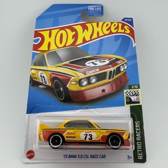 Hot Wheels 1973 BMW 3.0 CSL Race Car HW Retro Racers Yellow Collector's Edition