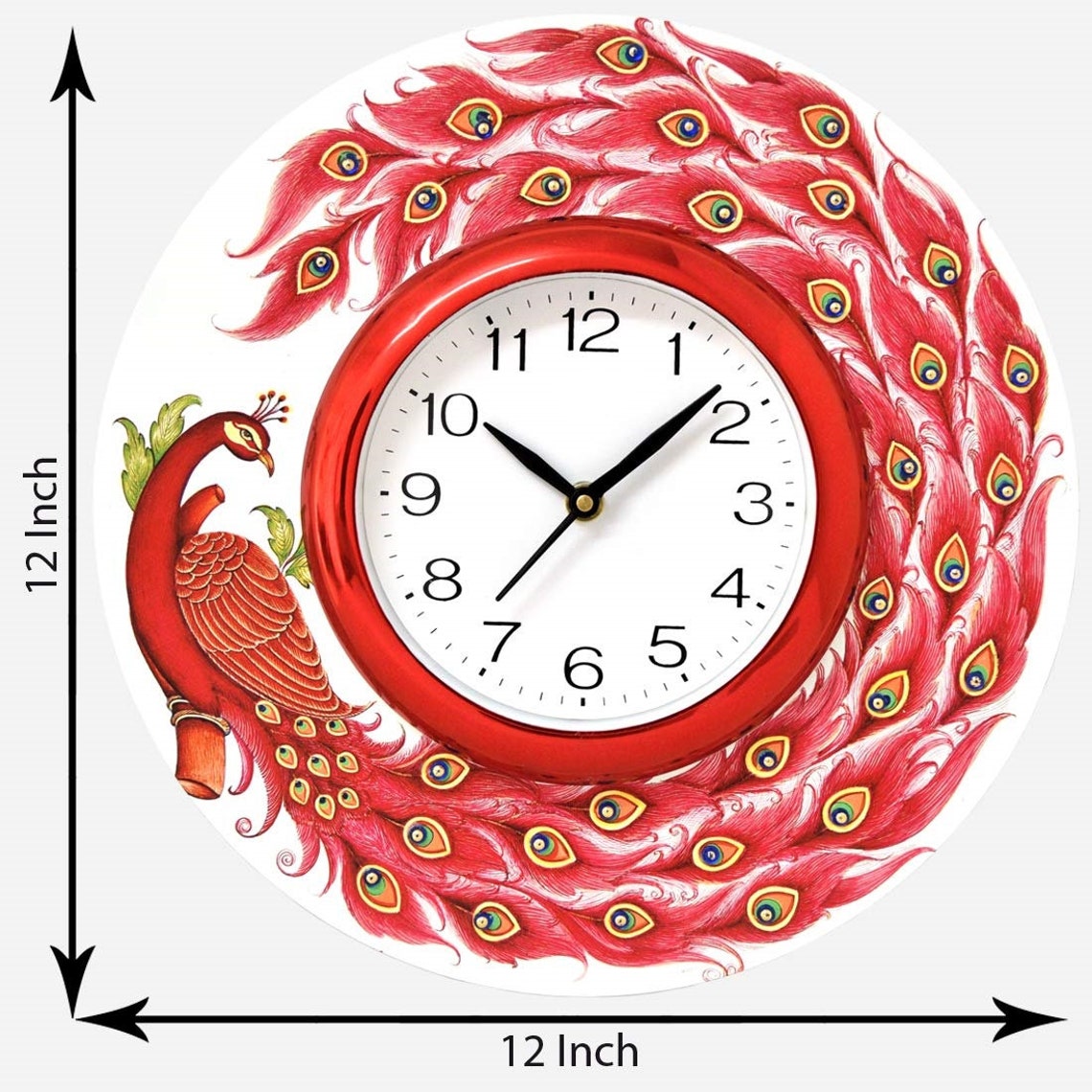 Wooden handpainted Peacock wall clock large unique vintage Etsy