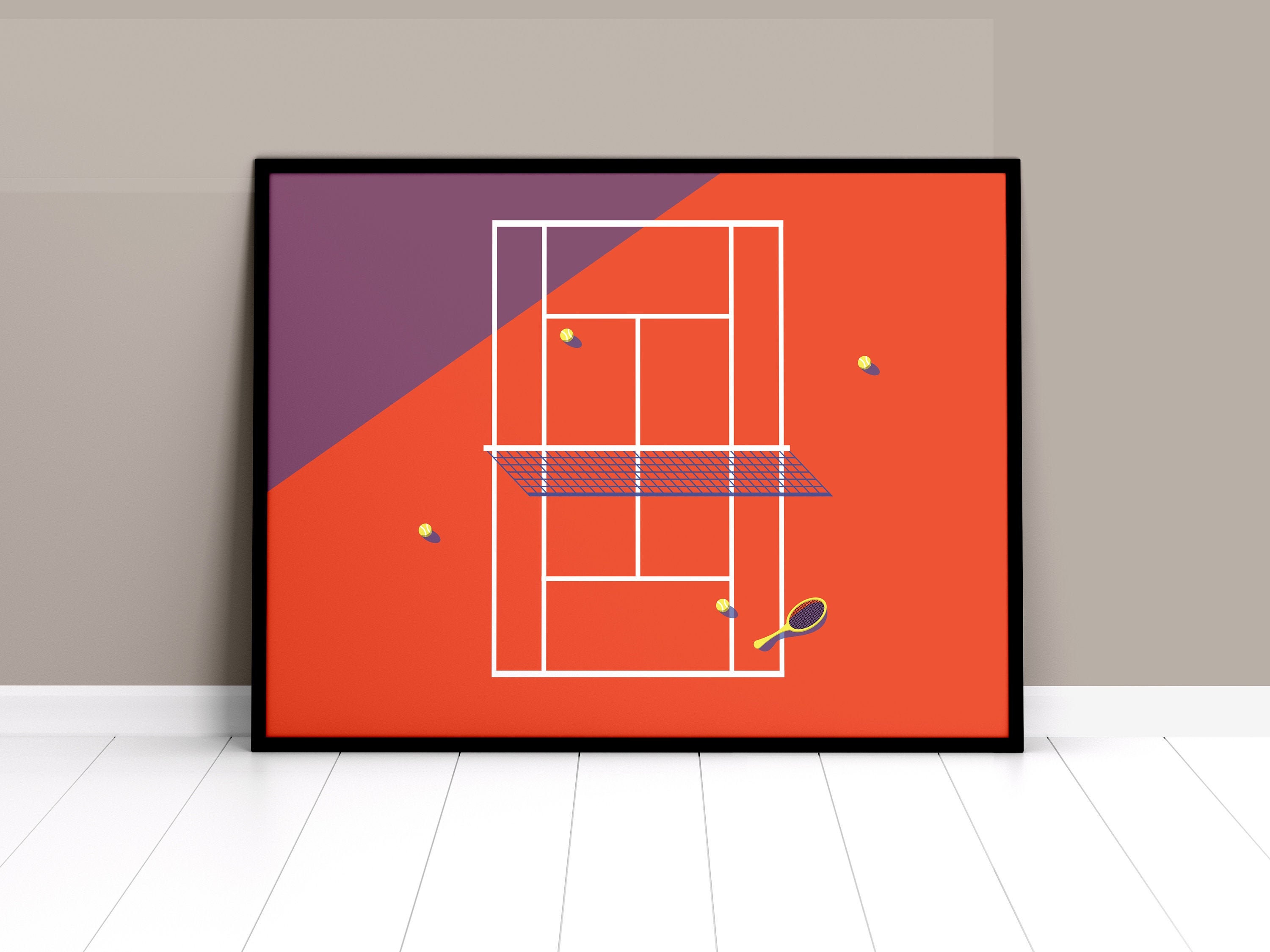Tennis Wall Art/Affiche d'illustration Sportive Minimale Orange Court Tennis Clay Gift /