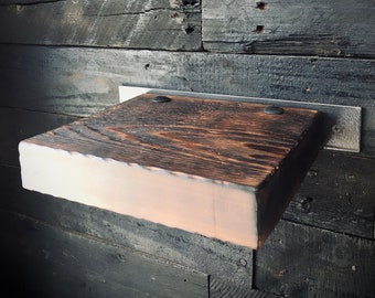 Small Square Shelf |"Petite Etagere"| 8" Square Floating Shelf, Burnt or Natural Cedar Finish, Wood Shelf, Industrial Floating shelf, Sturdy