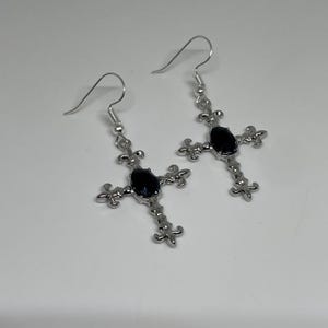 Gothic Cross Earrings with Black Gem  | Cross Earrings, Gifts, Gift Ideas, Handmade Jewellery, Gothic Jewellery, Gothic Earrings, Halloween
