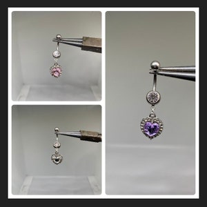 Handmade Belly Bar Jewellery Diamanté Heart; Stainless Steel Belly Bars with cute charms, various designs available