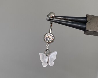 Silver + White Butterfly Belly Bar | Piercings, Jewellery, Gift Ideas