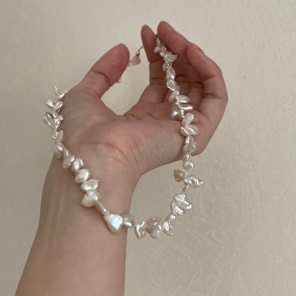 Unregelmäßige barocke Perlenkette, 14k Gold gefüllt, natürlicher Süßwasserperlen-Halsband, Barock-Halsband, Hochzeitsschmuck, Geschenk für Sie