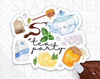 Tea Party, Tea Pot Sticker, Tea Time, Cup of Tea, Cute Aesthetic Sticker, Vinyl Waterproof Sticker, Cozy Tea Sticker, Tea Drinker Gift