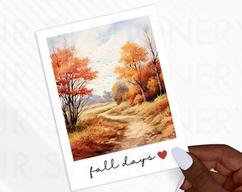 Cozy Fall Landscape Polaroid Sticker, Aesthetic Waterproof Autumn Leaves Sticker, Cute Cottagecore Fall Decor Polaroid Frame Stickers