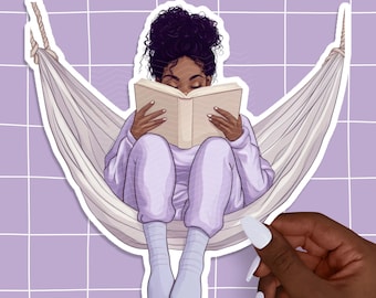 Black Woman Reading Sticker, Book Sticker, Black Girl Book Club, Bookish Sticker, Reading Sticker, Library Sticker, Gift for Book Lover