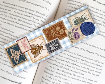 Vintage Nature Stamp Bookmark for Readers, Cute Cottagecore Book Mark, Handmade Laminated Bookmark, Bookish Friend Gift, Book Accessories