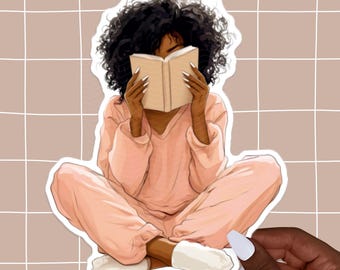 Black Woman Reading Sticker, Book Sticker, Black Girl Book Club, Bookish Sticker, Reading Sticker, Library Sticker, Gift for Book Lover