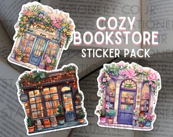 Cozy Bookstore Sticker Pack, Bookish Sticker Set, Bookshop Sticker, Bookshelf Sticker, Reading Sticker, Kindle Stickers, Gift for Book Lover