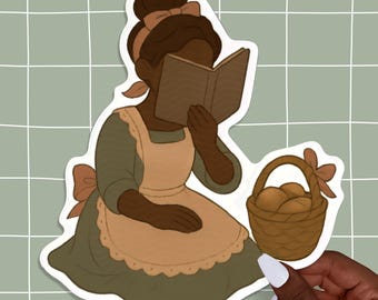 Black Woman Reading Sticker, Black Princess Book Sticker, Black Girl Book Club, Bookish Kindle Sticker, Gift for Book Lover, Library Sticker