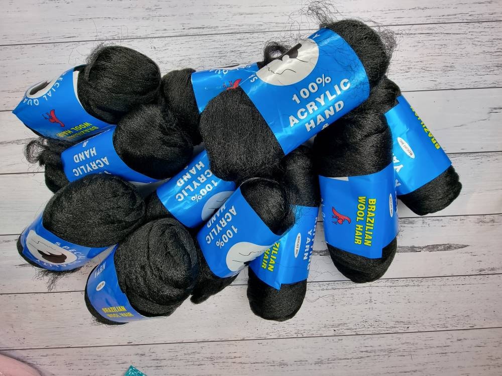 5Roll Brazilian Yarn Wool Hair Arylic Yarn for Hair Crochet Braid Twist  Warps Black Color