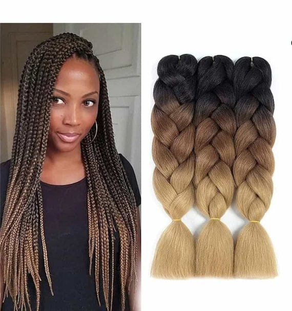 Brown Ombre Jumbo Braiding Hair Extensions Brown Ombre Hair Extensions: 24 Inch Double Length Synthetic  main image 2