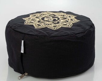 Coussin de yoga Thayet - Fleur de lotus invincible noir - coussin de méditation, coussin de yoga, coussin de yoga rond, méditation, yoga