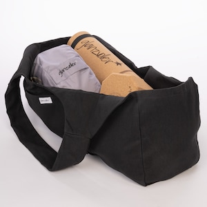 Schwarze Yogatasche, große Yoga Mat Bag, Sporttasche Baumwolle, Fitness Gym Bag, Reisetasche Damen, nachhaltige Wellnesstasche, Geschenk