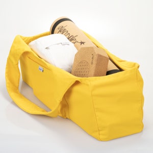 Gelbe Yogatasche, große Yoga Mat Bag, nachhaltige Sporttasche, Fitness Gym Bag, Wellnesstasche Damen, Reisetasche Baumwolle, Geschenk Yogis