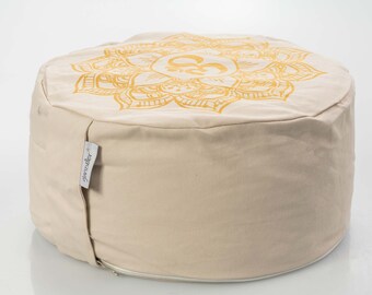 Coussin de yoga Luana - imprimé doré fleur de lotus beige - coussin de méditation, coussin de yoga, coussin de yoga rond, méditation, yoga