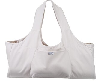 Un incontournable pour les yogis ! Sac de yoga tendance en gris : spacieux pour le yoga, le bien-être, le sauna, le sport et la plage. XXL ! Fabriqué en pur coton. Aimer.