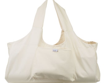 A must for yogis! Trendy cream-white yoga bag: Spacious for yoga, wellness, sauna, sports & beach. You can finally fit everything in here.