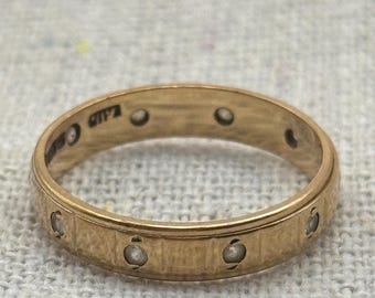 Vintage 9ct Gold Diamond Set Band Ring, Hallmarked 375, Eternity Style, Size M