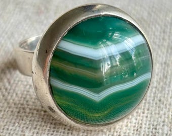 Bengt Hallberg Swedesign Sterling Silver Agate Ring – 1970s Scandinavian Modernist