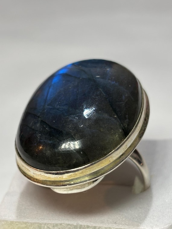 Blue Flash Labradorite Statement Ring • Vintage 9… - image 1