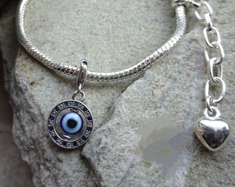 Armband mit Evil Eye / Evil Eye Hamsa Hand/ Türkisches blaues Auge Charm /Kompatibel mit Pandora Teilen/ 925 Sterling Silber / Geschenkideen