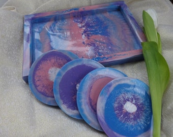 Handmade Elegant Set of Epoxy Resin Tray and Coasters / Home Decor