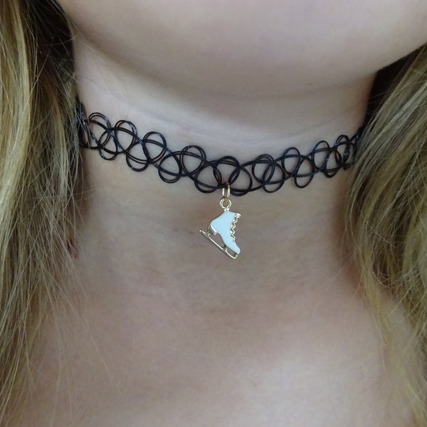 Tattoo Necklace with Ice Skating Motif for a Skating Fan | Elastic Necklace / Choker with Figure Skate | Gift Ideas