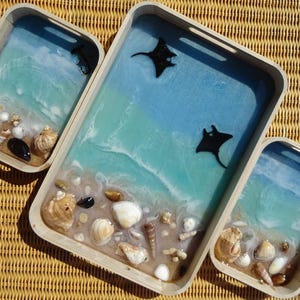 Handmade Elegant  Epoxy Resin Wooden Tray / Ocean Resin Art / Home Deco / Trinket Tray / Decorative Serving, Jewelry, Candle Tray/ Gift Idea