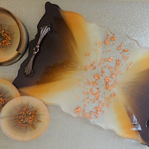 Handmade Elegant Decorative Art Wine Butler Set of Epoxy Resin - Tray, Wine Holder and 5 Coasters