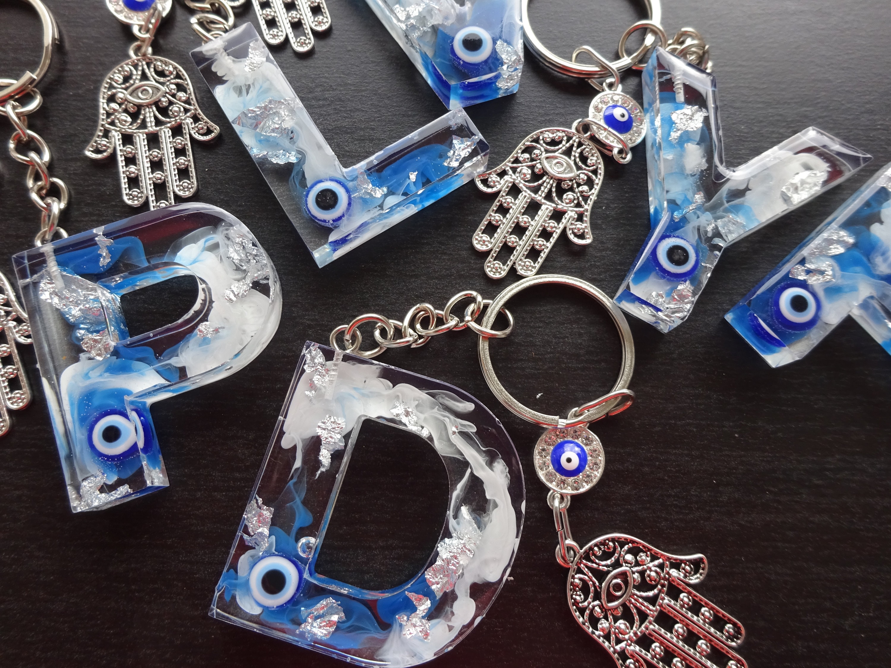 正規通販 Eye Evil Keychain Keychain Letter Initial Resin Epoxy / Bags&Wallets