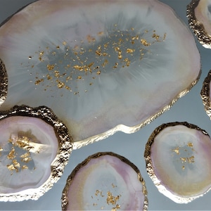 Juego de decoración elegante, juego de mesa - bandeja y 6 posavasos de resina epoxi / decoración de mesa / ideas para regalos / arte en resina