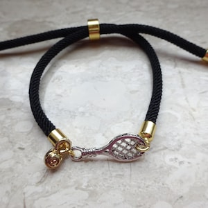 Adjustable Bracelet with Tennis Racket Charm / Tennis Bracelet Charm & Milanese Rope Chain Bracelet with Stainless Steel Buckle /Gift Idea